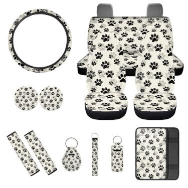 Imagem de gearider Linda capa de assento de carro com estampa de pata, conjunto completo com capa de volante, almofadas de cinto de segurança, capas de apoio de braço, porta-copos, porta-chaves, suporte de