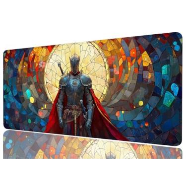Imagem de Knight Mouse Pad Grande Vitral Fantasia Colorido XL Mouse Pad Grande Tapete de Teclado Laptop Estendido Tapete de Mesa Gaming Tapete de Mouse Mat Escritório Computador Teclado Laptop Casa, 31,5 x 11,8