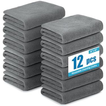 Imagem de Panos de limpeza de microfibra 30,5 x 30,5 cm, pacote com 12 toalhas de cozinha extra grossas - sem riscos, sem fiapos, rápida absorção - panos de limpeza multiuso reutilizáveis para carros, pratos