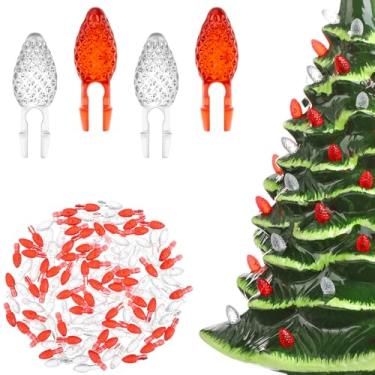 Imagem de Boao 120 peças de lâmpadas de substituição de árvore de Natal de cerâmica de plástico transparente, acessórios para árvores de Natal de cerâmica e projetos DIY (branco e vermelho, pequeno)
