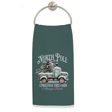 Imagem de LADOCK Toalhas de cozinha verdes para árvore de Natal, caminhonete retrô de Natal, toalhas de mão para decoração de banheiro, toalha de chá de Natal para decoração de cozinha, 40 x 61 cm