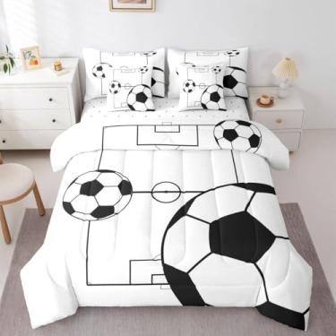 Imagem de Erosebridal Jogo de cama com tema esportivo, 7 peças, solteiro, bola de futebol, jogo de cama em um saco, estampa de playground, branco, para crianças, meninos e meninas