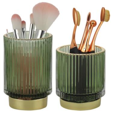 Imagem de Organizadores de maquiagem de vidro, porta-lápis vintage, 2 pacotes de porta-pincéis de maquiagem, copos decorativos de cosméticos para exibição de delineadores, porta-lápis de mesa de escritório