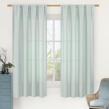 Imagem de LAMIT Cortinas de linho 63 polegadas para quarto, filtragem de luz neutra semitransparente, tratamento de janela, painéis de bolso para varão para sala de estar/sala de jantar, 2 painéis, 42 x 63