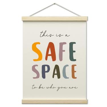 Imagem de CWIOQPYI Placa de espaço seguro, moldura de pôster de decoração de sala de aula boho, canto de leitura para parede infantil, faixa de tela para decoração de quadro de avisos de biblioteca, 30 x 39,9