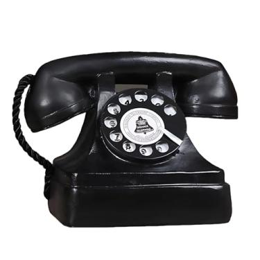 Imagem de Telefone retrô modelo de folha de flandres, telefones vintage de decoração antiga, design clássico com mostrador preto e monofone, para exibição de cafeteria em casa ou ideal