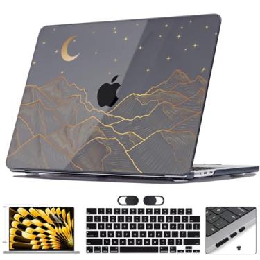 Imagem de Seanai Capa para MacBook Air A3240 M4 de 13,6 polegadas 2025 2024 2023 2022 versão A2681 M2 A3113 M3, capa rígida com padrão preto cristal película para teclado para Mac Air 13.6, linha abstrata