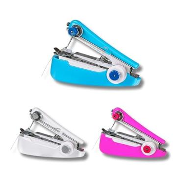 Imagem de Mini Máquina de Costura Portátil Manual, Compacta para Reparos Rápidos, Design Intuitivo, Disponível em Branco, Azul e Rosa