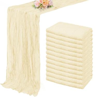 Imagem de Caminho de mesa de pano de queijo rústico de tecido de gaze rústico de 20 x 30 cm de comprimento, 10 m, pacote com 12, para decoração de mesa de chá de bebê, casamento, noiva, decoração de mesa de