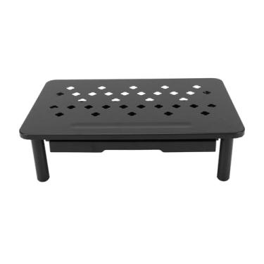 Imagem de Zopsc Riser de Computador Ajustável, Suporte de Mesa Com Capacidade de 20 Kg Com Gaveta, 3 Configurações de Altura, Orifícios de Ventilação, Pés Antiderrapantes para Armazenamento de (Preto)