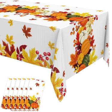 Imagem de Oudain 6 peças de toalha de mesa descartável de ação de graças de outono, bordo, abóbora, plástico, 137 x 272 cm, toalha de mesa retangular laranja para decoração de outono e dia de Ação de Graças