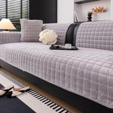 Imagem de JPGGD Capas de sofá de veludo para sofá, laváveis, seccionais, médias antiderrapantes para poltronas reclináveis e namoradeiras (1 peça, cinza claro, 91 cm × 119 cm)