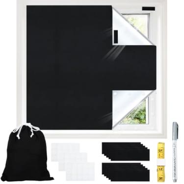 Imagem de Persiana preta para viagem, cortina blackout temporária de janela, 297 x 143 cm, com fita adesiva, régua de medição, fixador de cola, caneta para quarto, berçário, escritório