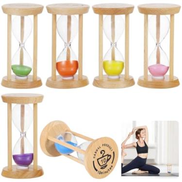 Imagem de 6 peças de temporizadores de areia com molduras de madeira, intervalos de tempo de 30 segundos a 10 minutos, ampulhetas de areia coloridas com vidro transparente, ótimo para decoração de casa e