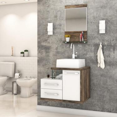 Imagem de Gabinete Para Banheiro C-cuba Q355 E Espelheira Legno 651 Branco Chess C-carvalho Dark