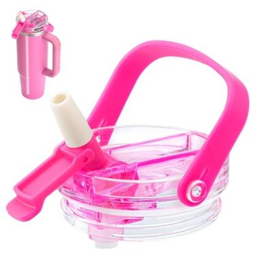 Imagem de Bluwing Tampa de canudo de substituição para Stanley Quencher H2.0 e ProTour Tumbler, tampa à prova de vazamento com alça removível para copo Stanley de 850 g, livre de BPA (rosa vermelha)