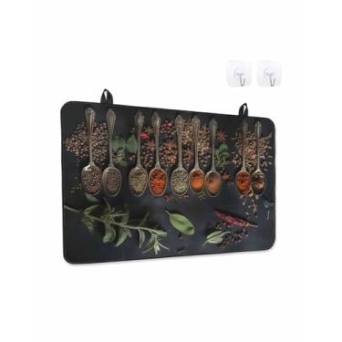 Imagem de Capas de fogão para fogão elétrico 91 x 53 cm, protetor de fogão de vidro resistente ao calor de cozinha, folhas de condimento, feijão de pimenta, utensílio de cozinha, tapete de bancada, cobertura de