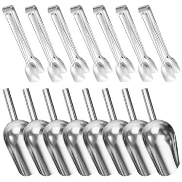 Imagem de Conjunto de 16 colheres de gelo de aço inoxidável, 8 colheres e 8 pinças para gelo, freezers, fácil de limpar
