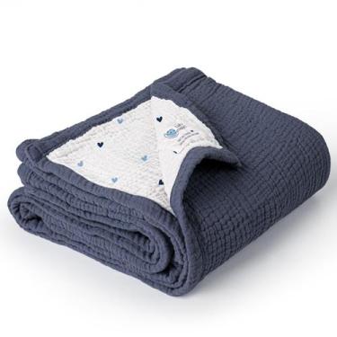 Imagem de Cobertor de bebê lulumoon Muslin Swaddle 76x102 cm azul