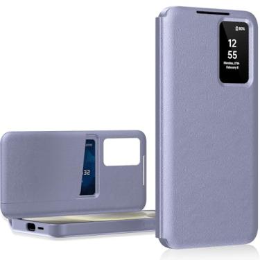 Imagem de Capa para Samsung S25 com tela pequena inteligente, capa carteira S-View, para Samsung Galaxy S25 5G, capa de janela inteligente, capa protetora de couro flip Smart View roxa