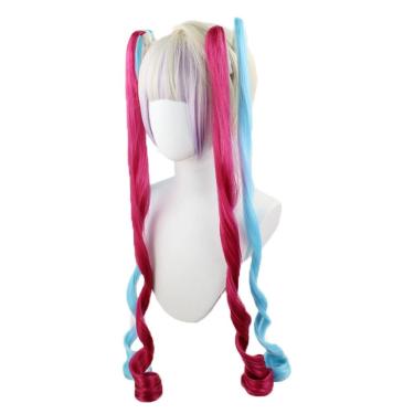 Imagem de Peruca de cosplay de anime genérica com 120 cm de comprimento, rabos de cavalo gêmeos rosa e azul