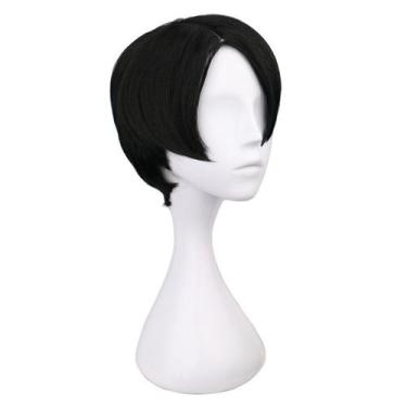 Imagem de Peruca de cosplay curta genérica preta com franja lateral de 20 cm - y