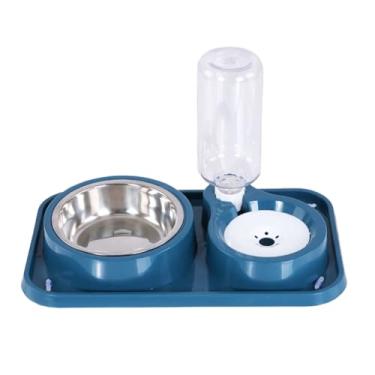 Imagem de VVMEETYOU Tigelas para cães, conjunto antiderrapante para ração e água para gatos com dispensador de água e tigela de aço inoxidável destacável para animais de estimação por gravidade e conjunto de