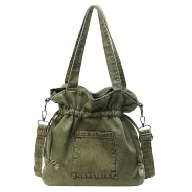 Imagem de Bolsa feminina de lona jeans com cordão, bolsa tiracolo de ombro leve, bolsa de viagem moderna, Verde