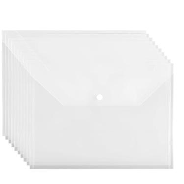 Imagem de Pacote com 10 bolsas de documentos A4 com fecho de botão de pressão, envelopes plásticos transparentes à prova d'água para armazenamento de papel, 30 x 23 cm