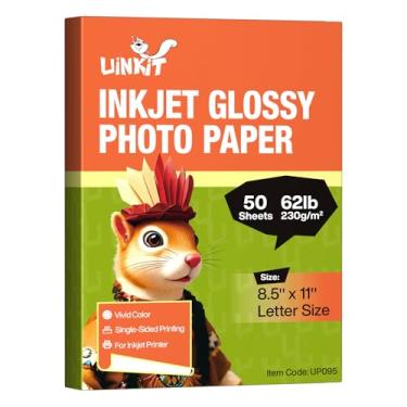Imagem de Uinkit 50 folhas 28.1 kg 230gsm grosso jato de tinta brilhante foto papel fotográfico imagem 8.5x11 28.1 kg 230g 11.1mil cartolina cartão postal folheto para impressora jato de tinta