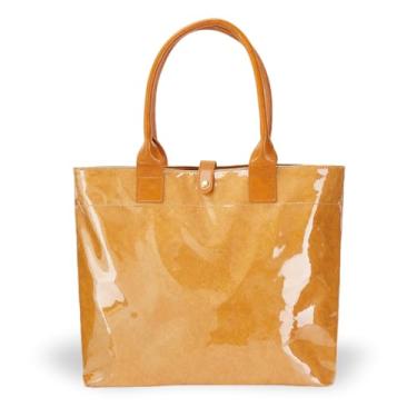 Imagem de Elsblossion Bolsa feminina - Bolsa de PVC transparente de tamanho grande, impermeável, resistente à areia, para compras, férias na praia, 05-marrom