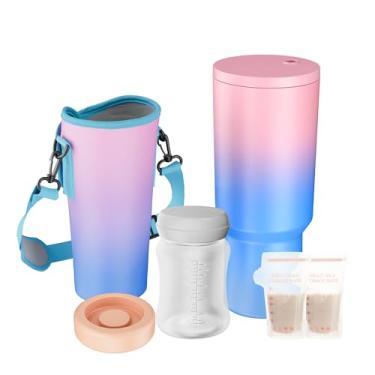 Imagem de Refrigerador portátil de leite materno de 1,134 g, isolamento 24 horas para atividades ao ar livre, viagens, trabalho e piquenique. Inclui 1 garrafa de armazenamento de leite, 6 sacos de armazenamento