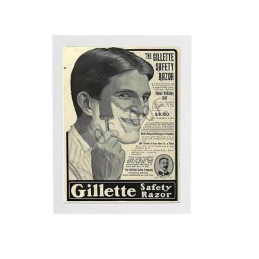 Imagem de Quadro Barbearia Gillette Retro Moldura Branca 60X40Cm - Plimshop