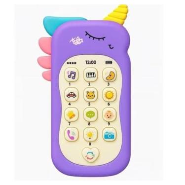 Imagem de Brinquedo Mordedor 2 em 1 Baby Phone +50 Sons Luzes Telefone Musical Infantil de Brinquedo - Unicórnio Divertido com Luzes, Sons e Músicas Educativas (Roxo)