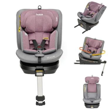 Imagem de JOVIKIDS Cadeira de Segurança para Carro, Ergonômico, Ajustável para Bebês e Crianças, 3 em 1, De 0 a 12 Anos, Até 36 kg*, Sistema ISOFIX e Top Tether, Rotação 360 graus, Proteção Contra Impactos, Reclinável, Lavável, Modelo Ranger. (Cinza com Rosa)