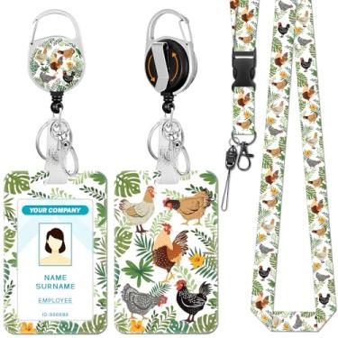 Imagem de Hancynir Cordão de galinha engraçado para crachás de identificação, suporte de crachá fofo com clipe retrátil, chaveiro de nome de trabalho com suporte de identificação para mulheres, professores