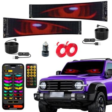 Imagem de 2 peças de luz de diabo para carros, placa de LED flexível programável, olhos de LED para para-brisa de caminhão com controle de aplicativo e controle remoto, 59,4 cm x 12 cm