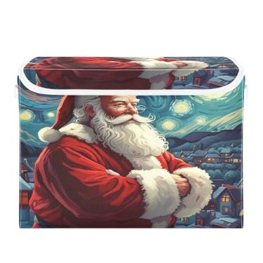 Imagem de SEHANY Cestas de armazenamento de Papai Noel de Natal com tampas, organizador de caixas de armazenamento de tecido para armário de roupas, cobertor de escritório, berçário, 42 x 32 x 30 cm