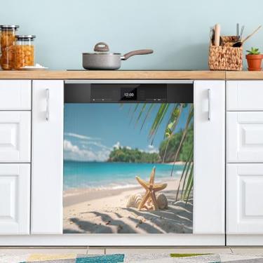 Imagem de SEHANY Capa magnética de máquina de lavar louça, estrela do mar, mar, praia, adesivos magnéticos decorativos antiarranhões para painel de geladeira e lava-louças, decoração personalizada de cozinha