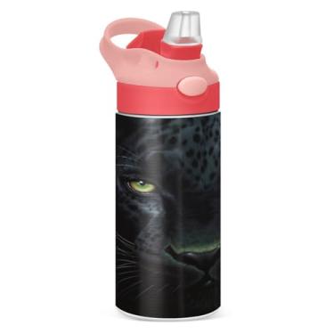 Imagem de Blueangle Garrafa de água isolada de aço inoxidável Black Panther Black Panther de 350 ml com tampa de canudo - Garrafa esportiva reutilizável e portátil à prova de vazamento para viagens, ao ar livre