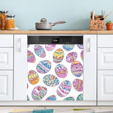 Imagem de ATTX Capa magnética para lava-louças ovos coloridos de Páscoa, 58,4 cm C x 66 cm A, decoração da capa da máquina de lavar louça, decalques para armário doméstico e eletrodomésticos adesivos #103