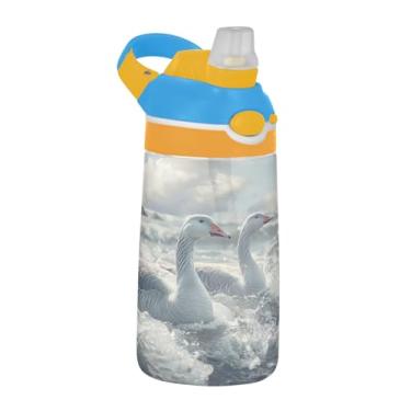 Imagem de Blueangle Garrafa de água de ganso cinza de 473 ml, garrafa de viagem e esportes Tritan reutilizável com canudo e design de tampa de bico pop-up (359)