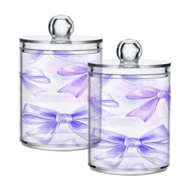 Imagem de ATTX Dispensador de suporte Qtip White Bows para bola de algodão, cotonete, frasco de boticário de plástico transparente, pote de armazenamento de cozinha para decoração de casa, pacote com 2 (224)