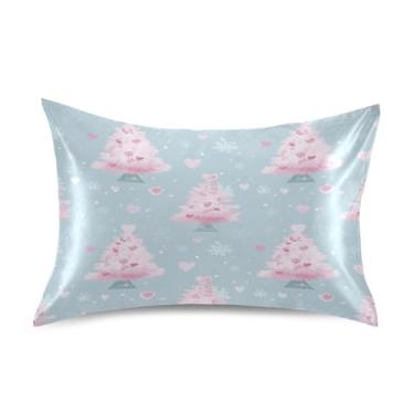 Imagem de ATTX Fronha de árvore de Natal rosa com fecho de envelope para cabelo e pele, macia, respirável, lisa, ambos os lados, capa de almofada de seda refrescante (tamanho padrão 50 x 66 cm, 1 peça) #882