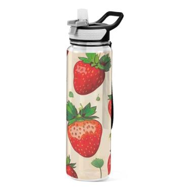 Imagem de ATTX Garrafa de água com padrão de morango, 947 ml, à prova de vazamento e livre de BPA, garrafas de água reutilizáveis de plástico Tritan para viagens, academia, corrida, fitness #148