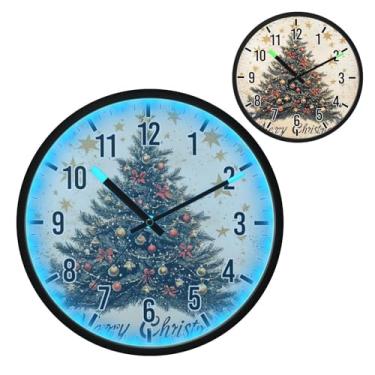 Imagem de Blueangle Relógio de parede LED que brilha no escuro e ativado por voz, silencioso design vintage de árvore de Natal de 30,5 cm, operado por bateria para decoração de quarto e sala de estar (365)