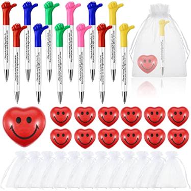 Imagem de Fumete 45 peças de canetas de presente de agradecimento para funcionários presentes de agradecimento a granel canetas esferográficas inspiradoras coração mini bolas de estresse bola de espuma facial e saco de organza presente de escritório em massa para funcionários e colegas de trabalho equipe