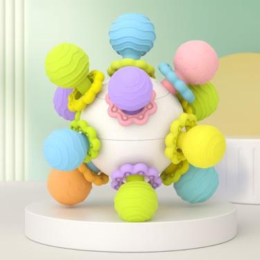 Imagem de Mordedor Massageador Estímulos Sensoriais com Texturas Cores Alegres Hastes Flexíveis e Leves Ideal para Dentição, Coordenação Motora e Mãozinhas Pequenas. Material Esterilizável e Seguro. Brinquedo Multifuncional para Bebês (Branco)