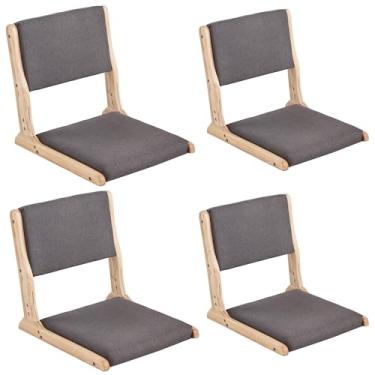 Imagem de Tiita Cadeira de chão com suporte para as costas, cadeiras de tatami de meditação dobráveis, cadeira de encosto com almofada, pacote com 4, assento de cadeira de sala de estar, cinza escuro