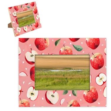 Imagem de hongjinglin Porta-retrato de 28 x 35,5 cm, moldura fofa de madeira, fruta, maçã, com tapete, exibição de parede e mesa, para decoração de casa e amigos da família, ideias de presente de casamento